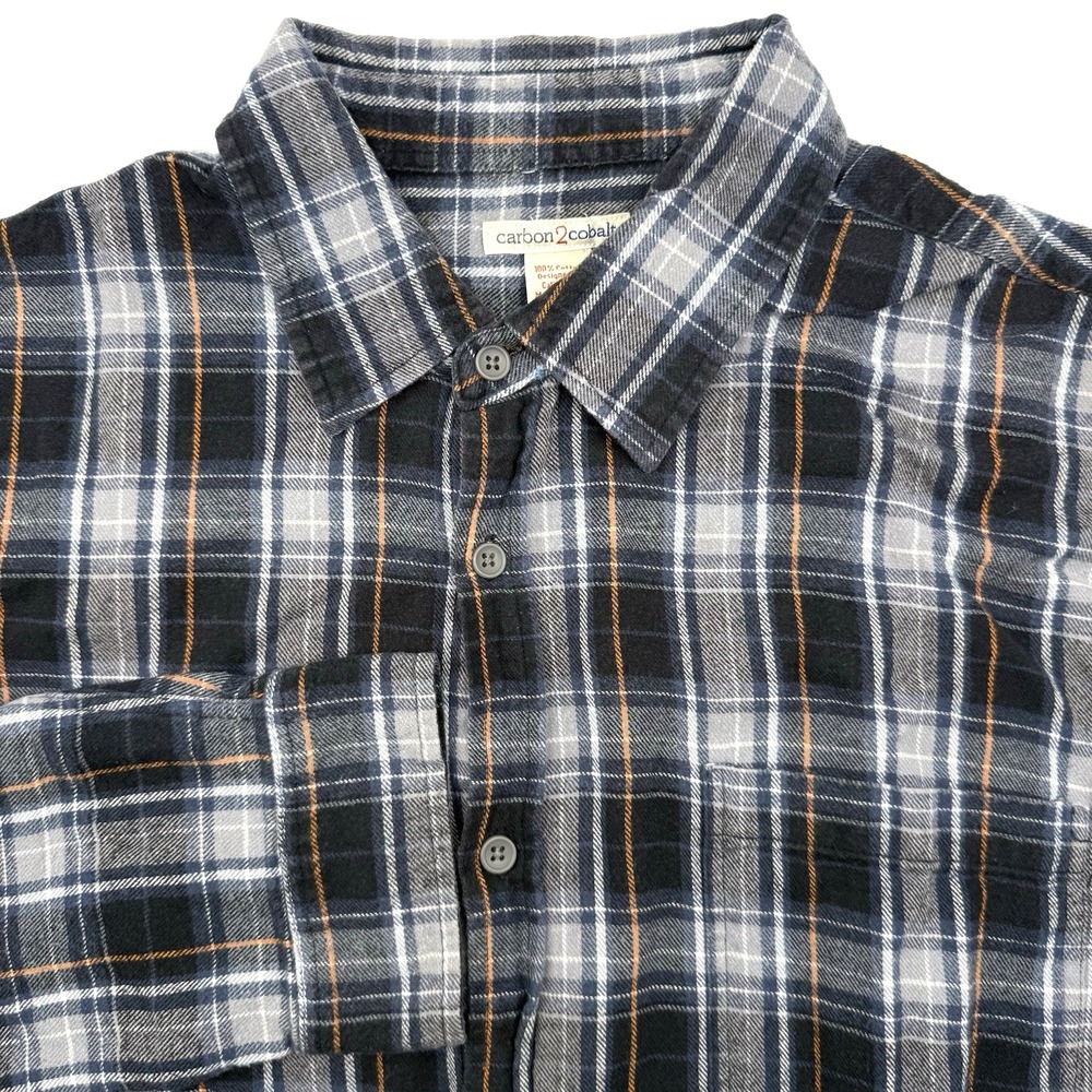 Carbon 2 Cobalt Button Down Mens L Blue Gray Plaid Long Sleeve Cotton Shirt